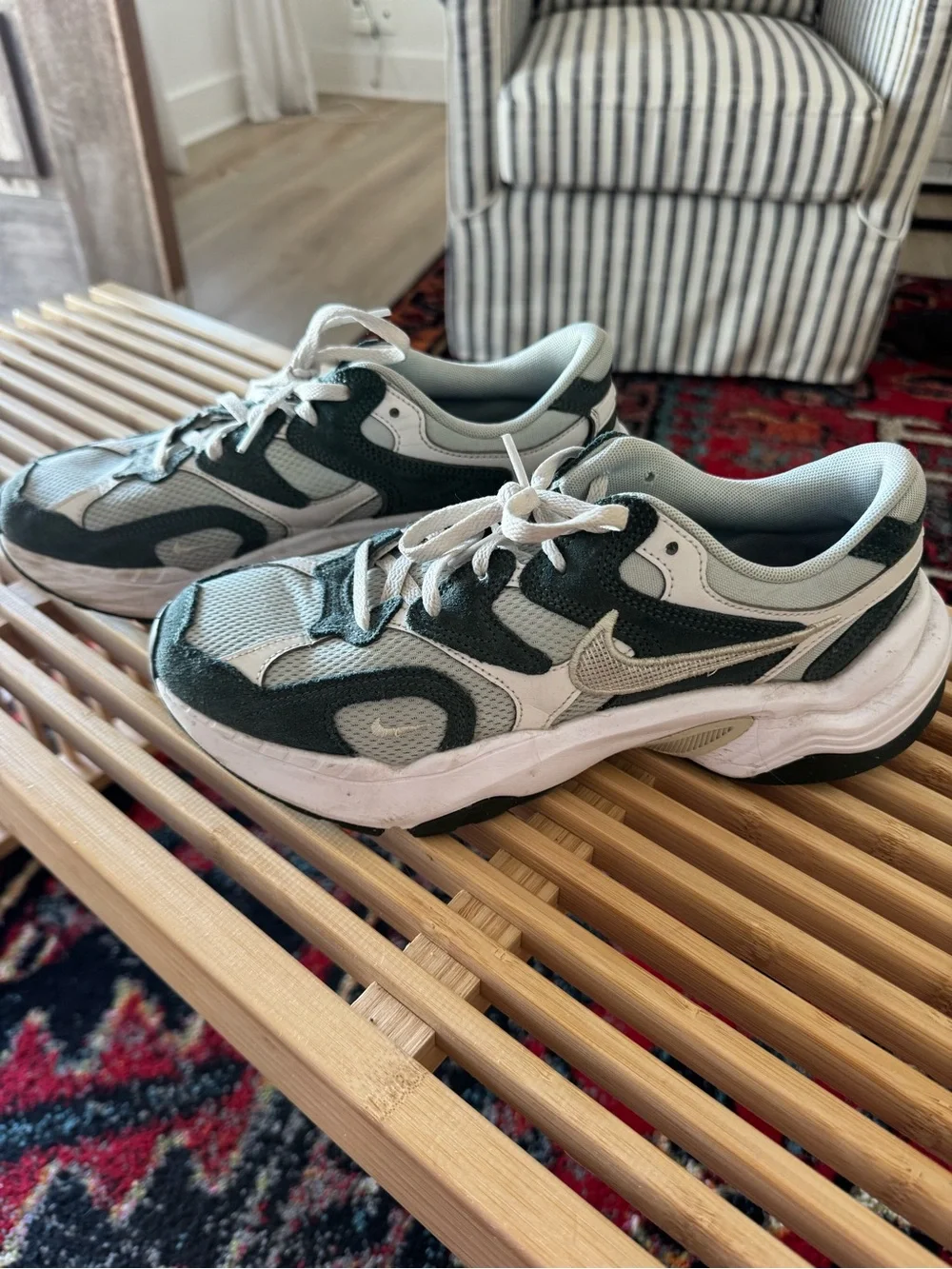 Nike Women's White and Green Suede-Accent Sneakers